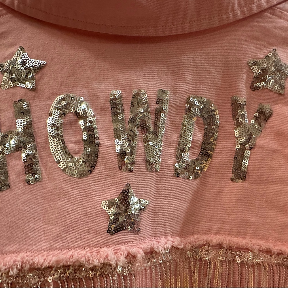 Main Strip Medium Pink Jean Fringe HOWDY jacket NWOT **Nashville trip! - Picture 3 of 7